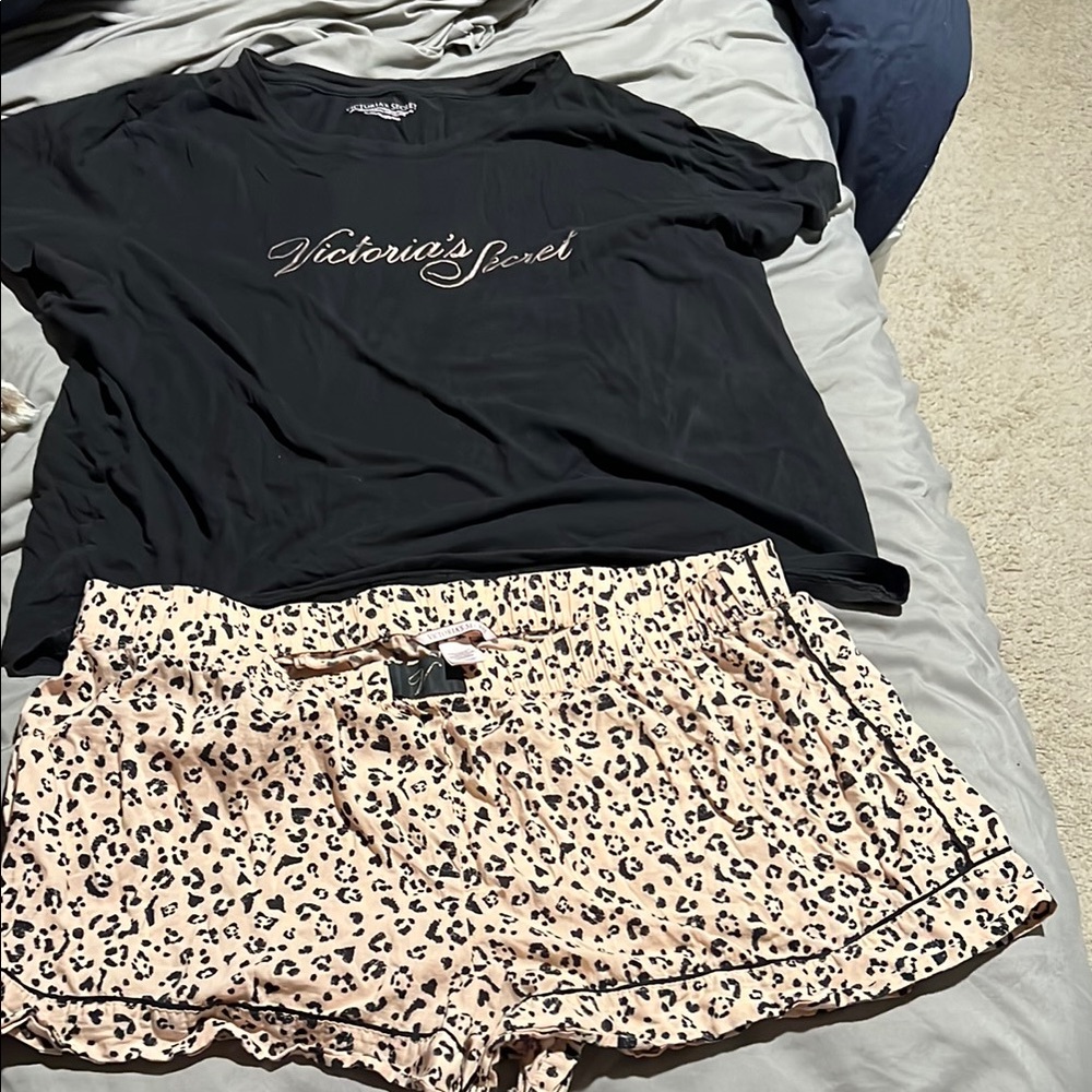 COPY - Victoria's Secret Black and Tan Pajama Set